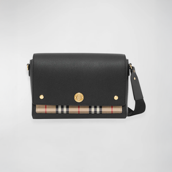 Burberry Note Medium Leather & Vintage Check Crossbody Bag