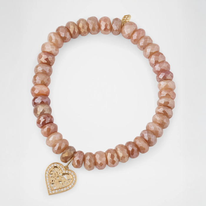 Sydney Evan Icon Wallpaper Diamond Heart Charm on Mystic Brown Moonstone Bead Bracelet